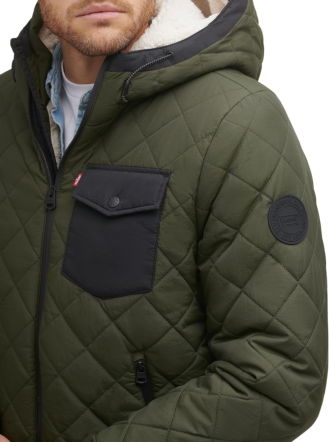 Levi's Men's Diamond Quilted Sherpa Lined Bomber Jacket, New Olive, Medium - Image 4