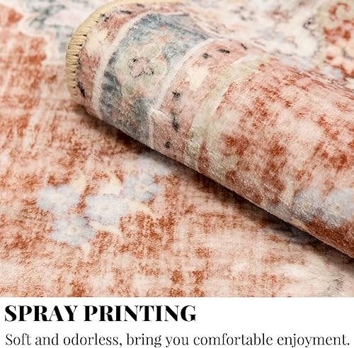 Miniatura 6 de MUJOO Alfombra bohemia de 3 x 5 pies, lavable a máquina, antideslizante, para entrada, dormitorio, mesita de noche, cocina, pasillo, sala de estar,