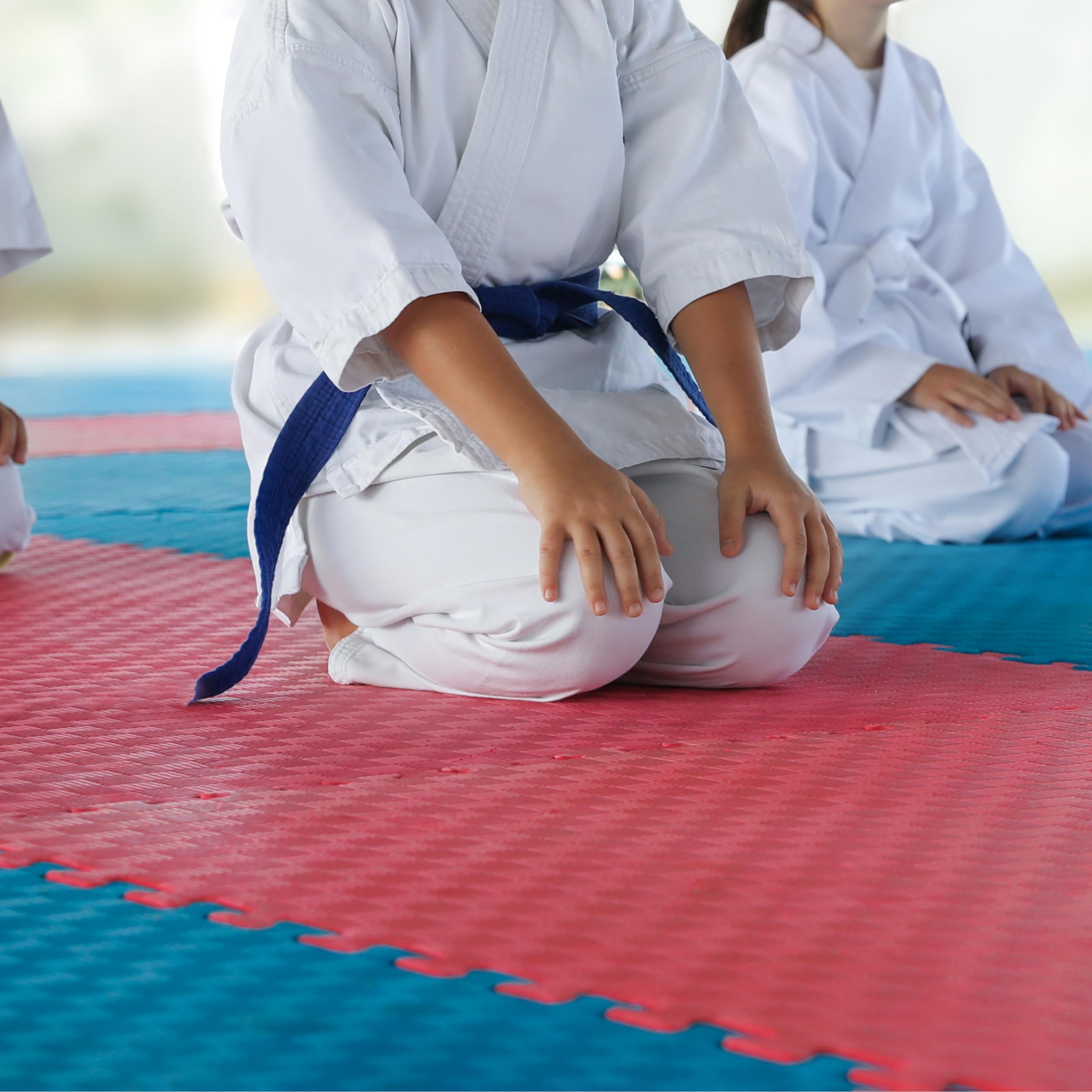 Tatami Palestra 100x100x4 cm Rosso/Blu – Tappeto Puzzle in Gomma EVA Antitrauma, 1 Piastrella Tatami Giapponese Antiscivolo per Judo, Karate, MMA, Arti Marziali