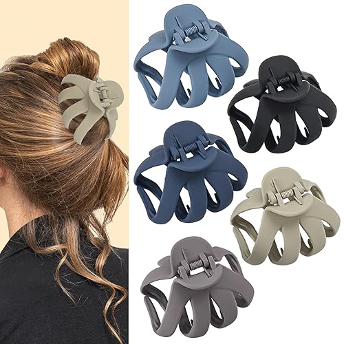 Lolalet Pinzas para el cabello de pulpo, paquete de 5 pinzas antideslizantes para el cabello mediano para cabello largo y grueso, rizado, accesorios