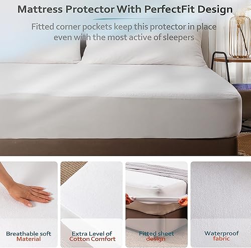 Miniatura 8 de Protector de colchón premium 100% impermeable, hipoalergénico, libre de vinilo, transpirable, superficie de algodón suave con bucles. -