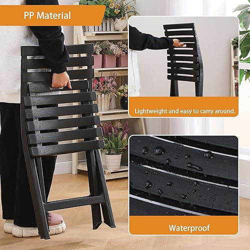 Miniatura 4 de BOOSDEN Paquete de 4 sillas plegables de plástico, sillas apilables plegables para patio con respaldo para interiores y exteriores, comedor, fiesta,