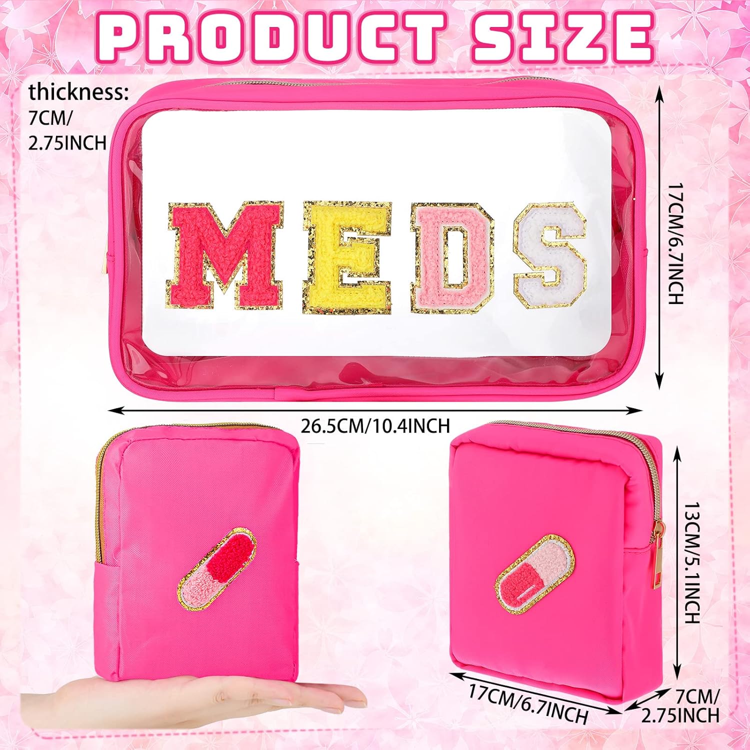 Hillban 2 Pcs Medicine Letter Bag Gift Chenille Preppy Clear Nylon Portable Makeup Meds Cases for Travel PVC Transparent Mini First Aid Storage Bag for Women(Lovely) - Image 3