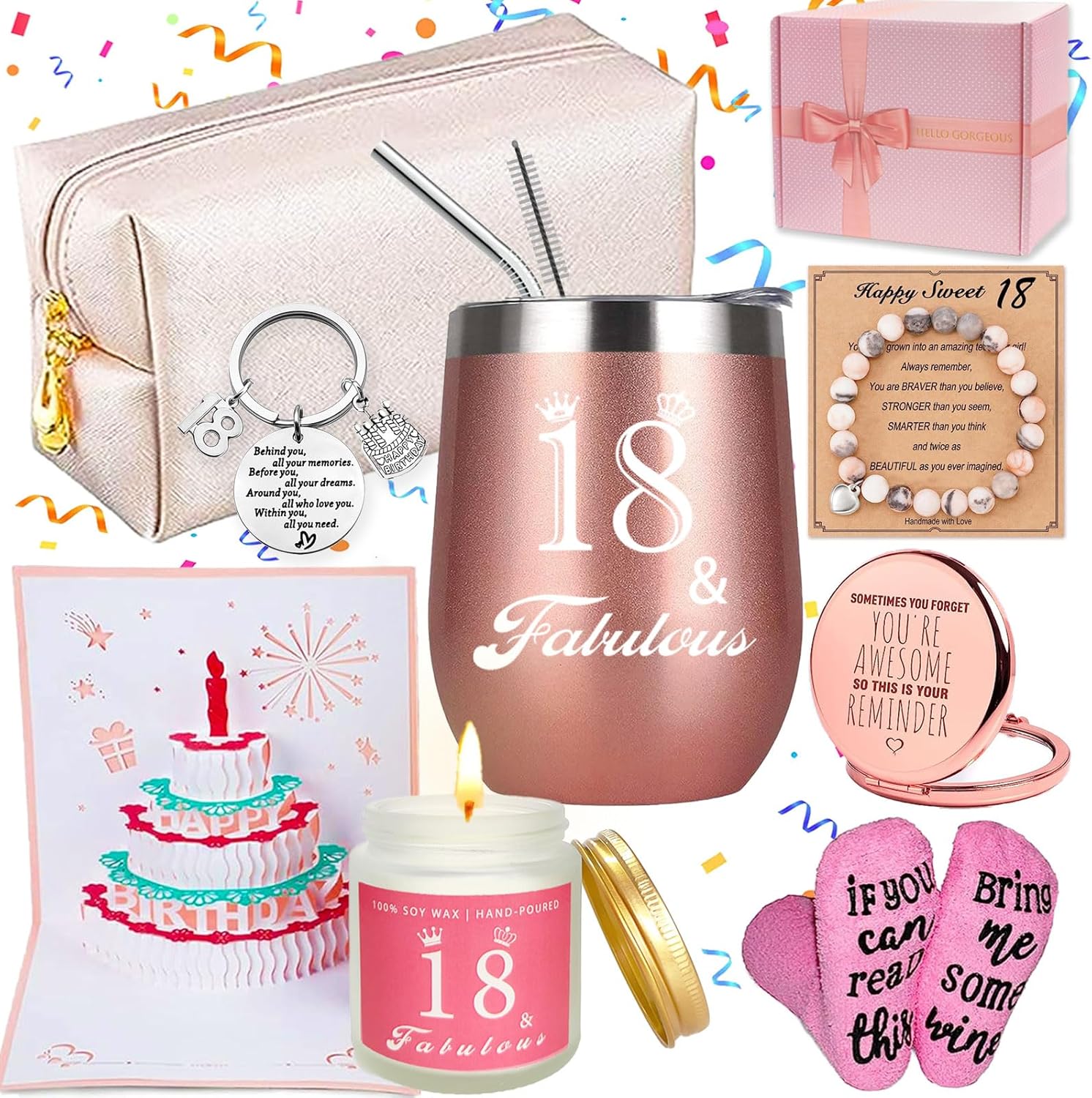 18th Birthday Gifts for Girl, Happy 18th Birthday Basket Gifts Box for Best Friends Female