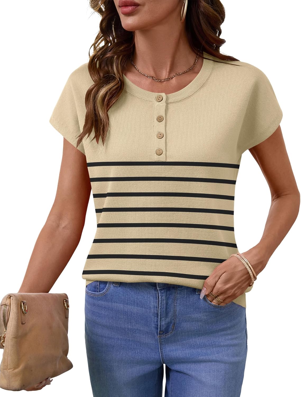 Rapbin Women Blouses Spring Tops for Women 2026 Cap Sleeve Sweater Crew Neck Summer Outfits Dressy Casual - Image 4