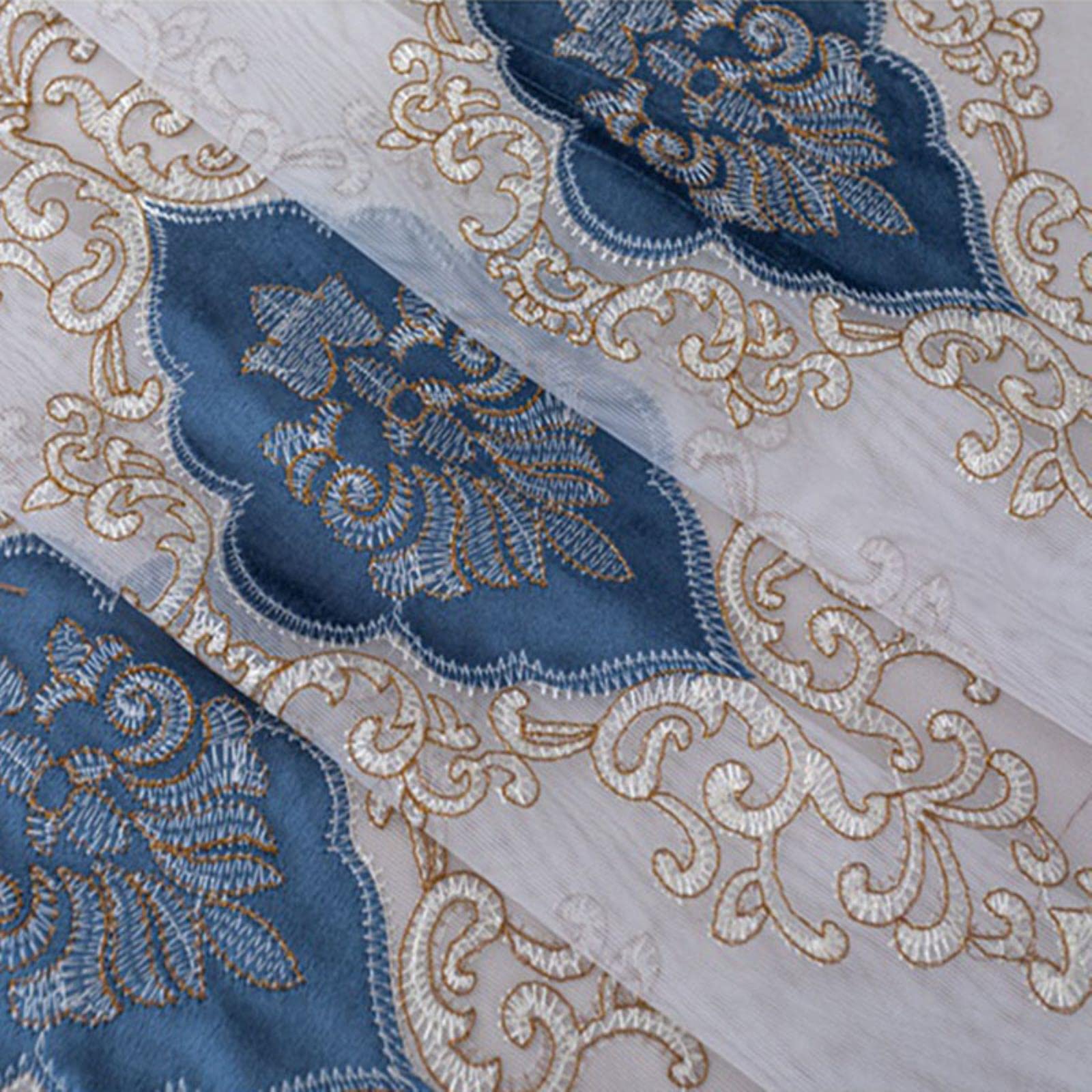 Style européen Bleu brodé fenêtre écran Tulle pour Chambre Luxe café drapé Voile Rideaux pour Salon