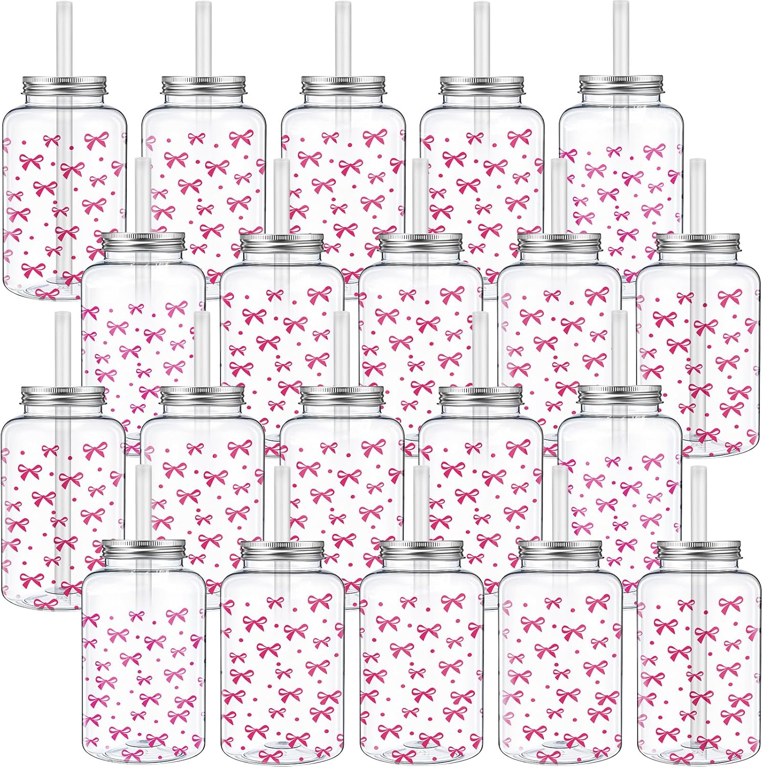 20 Pack Cow Print Plastic Cups with Lid and Straw 16 oz Cow Theme Plastic Mason Jars Reusable Western Themed Party Cups Bulk Clear Drinking Tumbler for Parties Celebrations Decorations