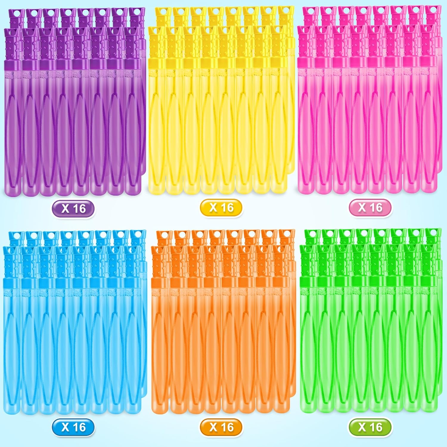 AuroTops 96 PCS Bubble Wands Bulk,Big Bubble Wands for Kids Giant Bubbles Party Favors,Birthday Gifts for Kids,School Classroom Prizes for Boys & Girls Summer Toys,Ideal for Carnival,Wedding,6 Colors