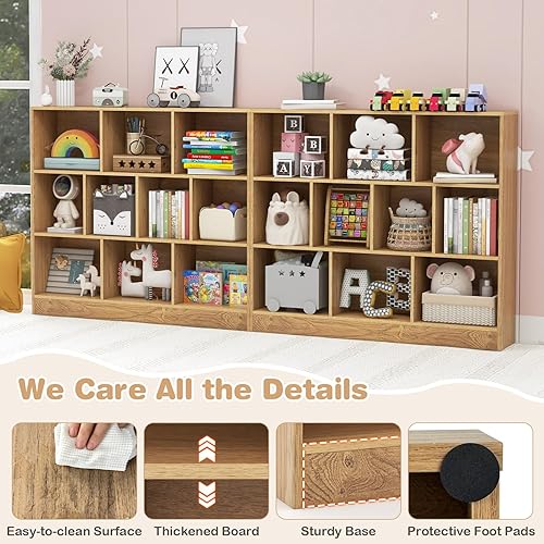 Miniatura 6 de HONEY JOY Organizador de almacenamiento de juguetes para niños, gabinete de almacenamiento de piso de madera de 10 secciones, baúl de juguetes de
