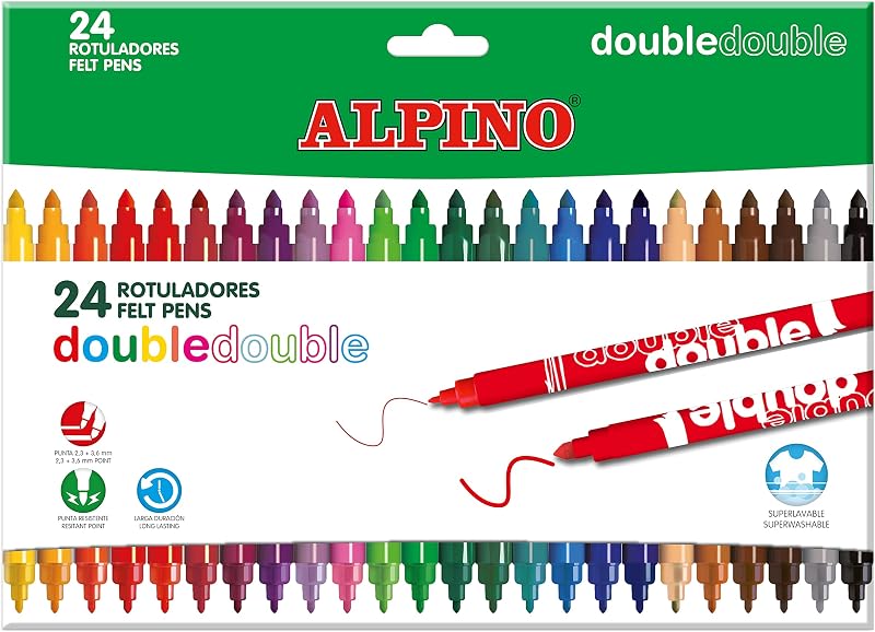Rotulador alpino double double punta gruesa y punta fina caja de 20+4 colores surtidos