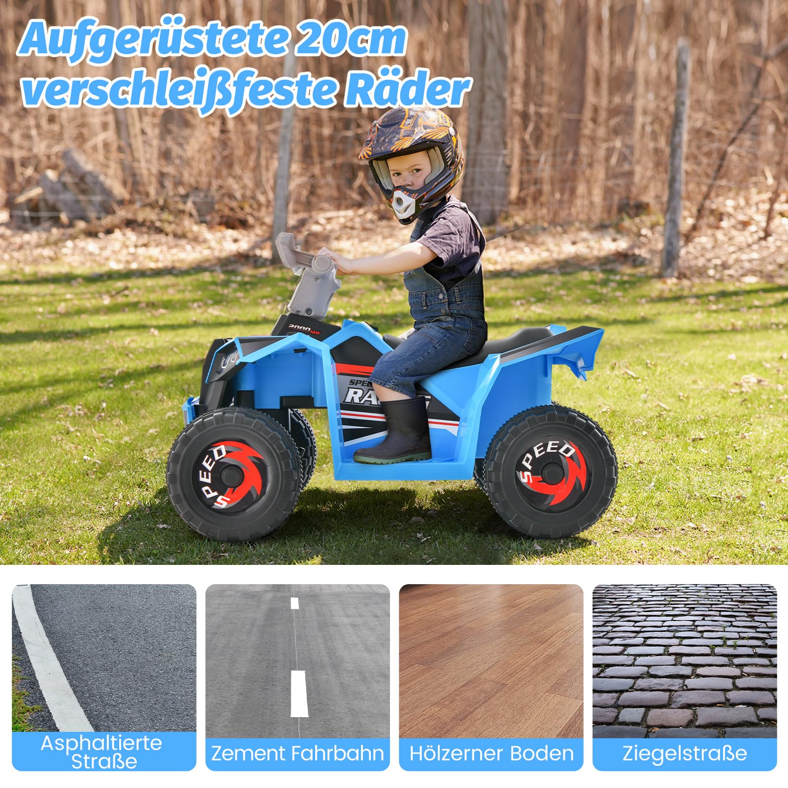 COSTWAY 6 V quad elektryczny dla dzieci, z przełącznikiem do przodu/do tyłu, mini ATV elektryczny quad, samochód elektryczny dla dzieci od 3 lat (niebieski)