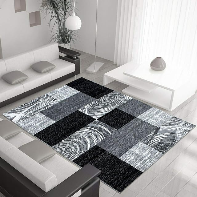 viceroy bedding Rug ABSTRACT Design Black Grey Charcoal Rugs Living Room Extra Large Size Soft Touch Short Pile Carpet Area Rugs Non Shedding (160cm x 230cm (5.5ft x 7.5ft))
