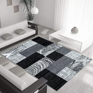 Rug ABSTRACT Design Black Grey Charcoal Rugs Living Room Extra Large Size Soft Touch Short Pile Carpet Area Rugs Non Shedding (120cm x 170cm (4ft x 6ft))