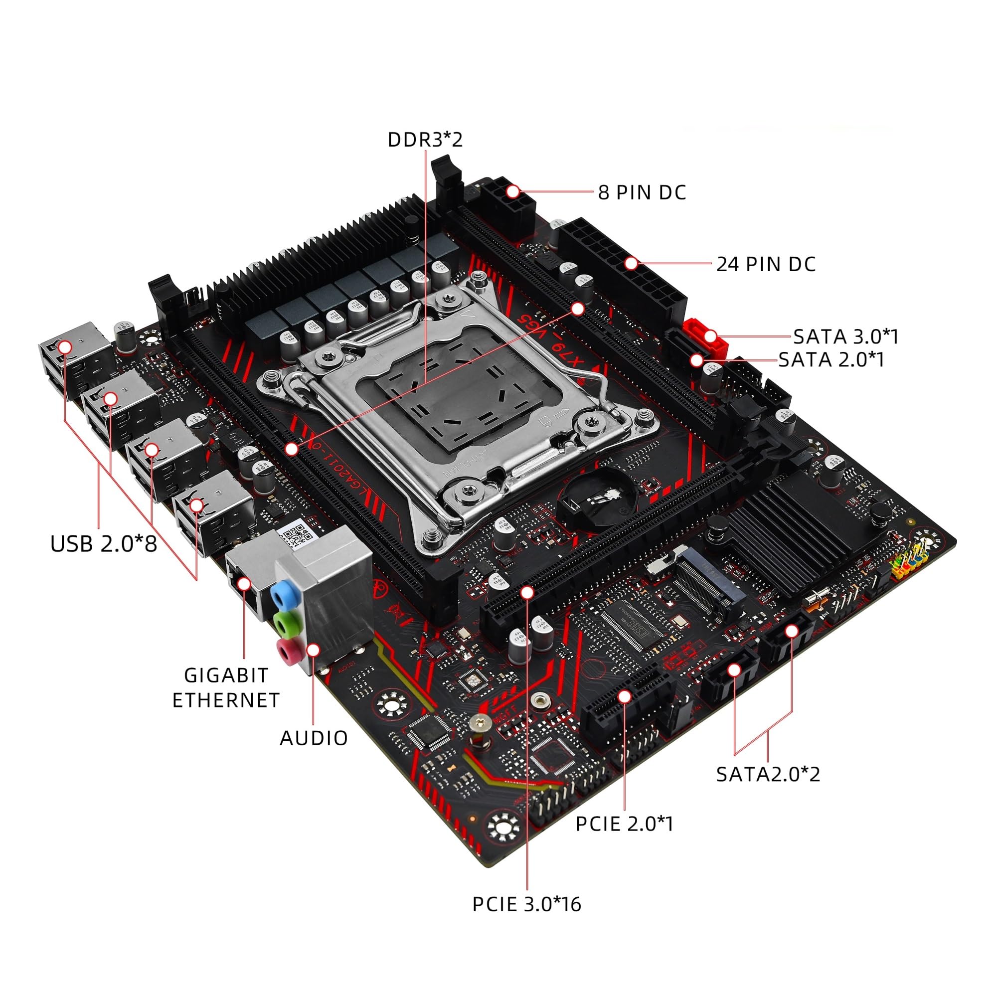 Kit de Placa Base X79 con CPU LGA2011 E5 2630 V2 DDR3, 1 Memoria RAM ECC de 16 GB, Compatible con Ranura M.2 NVME(Motherboards)