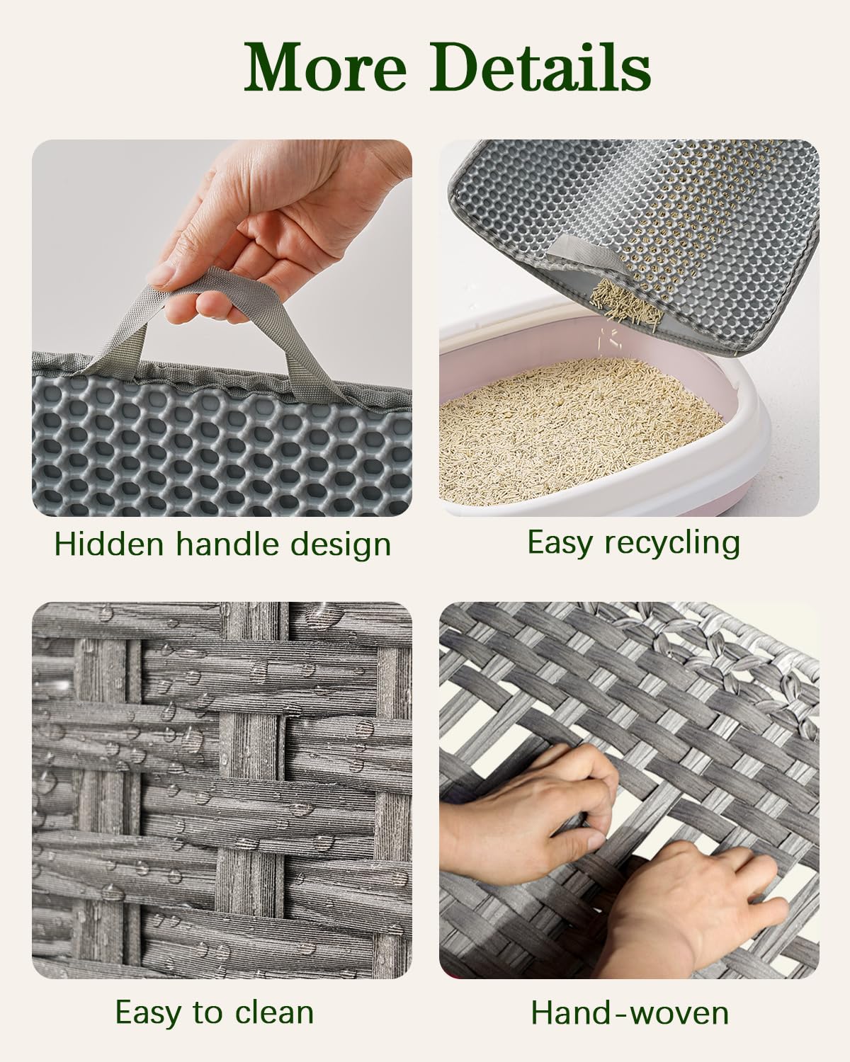 SETVSON Cat Litter Box Enclosure Furniture, Handwoven Rattan Hidden Litter Box with Mat, Large Space Cat House with 2 S-Shaped Hooks 30.3 x 18.3 x 24.4 Inches, Indoor for Living Room Apartment Gray - image 4