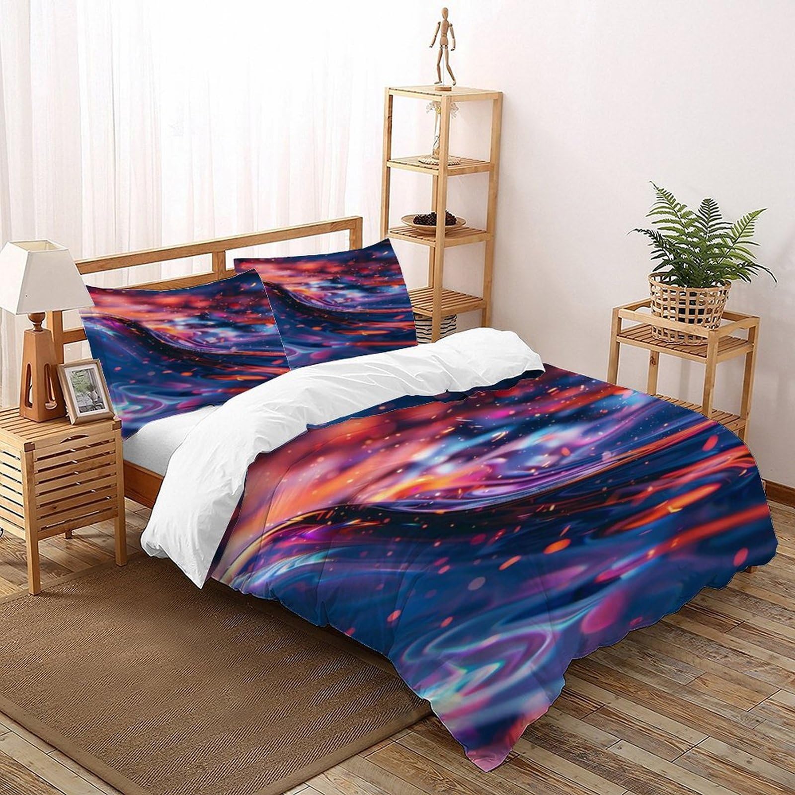 Flow Sparkle Bedding Set Theme Bedspread Space Theme Duvet Cover Set Microfiber Comforter Cover Suitable for Family,couple,children Pillowcase Double（200x200cm）