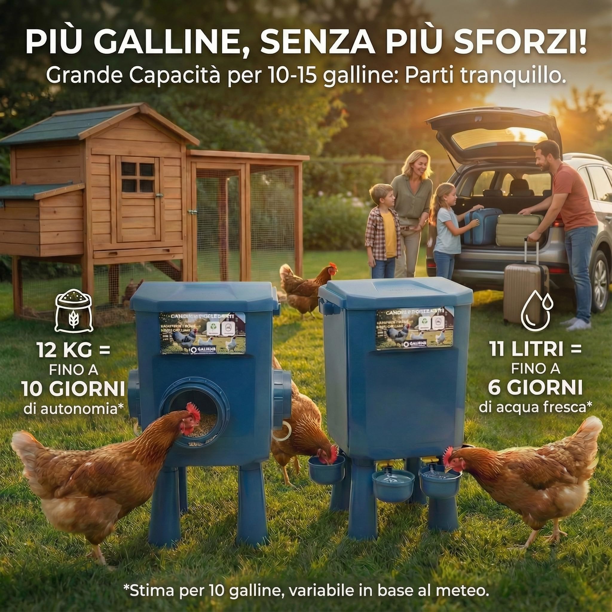 Kit Mangiatoia e Abbeveratoio Galline 12KG/11L – Anti-parassiti, Valvola Automatica, Anti-cianobatteri, Ideale per Micro-fattorie e Allevatori Amatoriali, Lunga Autonomia, Meno Ricariche, Durevoli