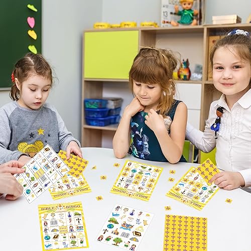 Miniatura 5 de Juego de bingo bíblico para niños para 30 jugadores, escuela dominical de vacaciones, juego de iglesia cristiana, actividades, regalos de Pascua,