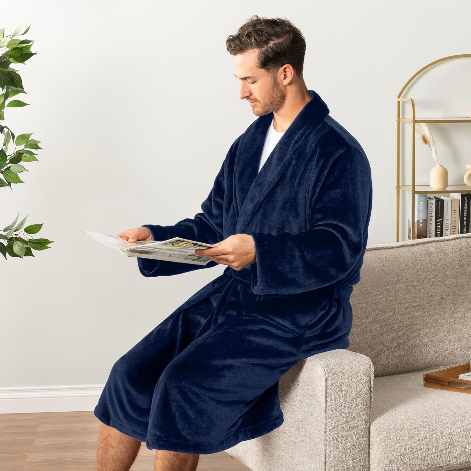 PAVILIA Mens Soft Robe Bathrobe for Men, Lightweight Fleece Male Robe Long Bath Shower Spa - Image 4