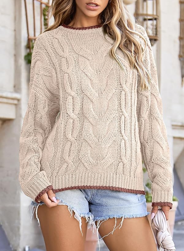 EVALESS Womens Sweaters Cable Knit Chunky Pullover Tops Beige Small by EVALESS - Used condition - Image 2