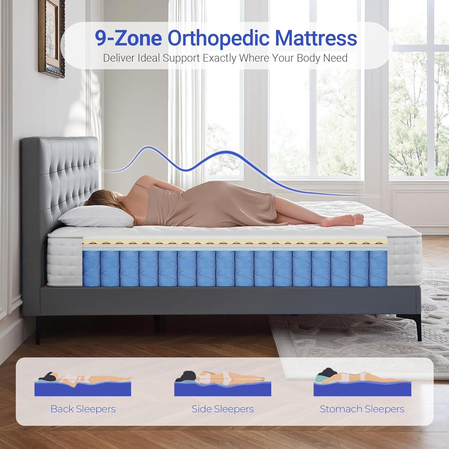 Double Mattress 4FT6 | 9.5" Memory Foam & Pocket Sprung | 9-Zone Orthopedic Support, Breathable Cover, Motion Isolation,Medium Firm,Edge Support 135x190x24cm image 4