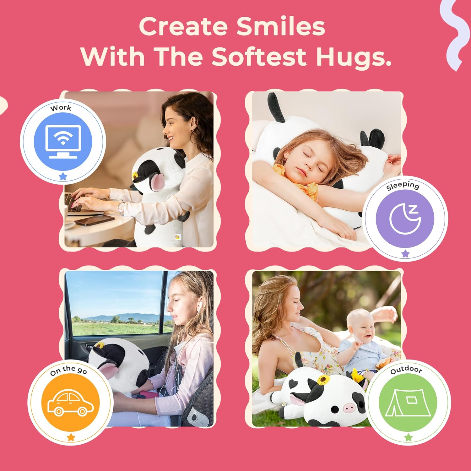 Onsoyours Original Weighted & Heatable Sunflower Cow Stuffed Animals, 3.7 lbs Microwavable Plushies for Stress Relief - 20 inch Large Comfort Soft Plush Toys for Kids & Adults