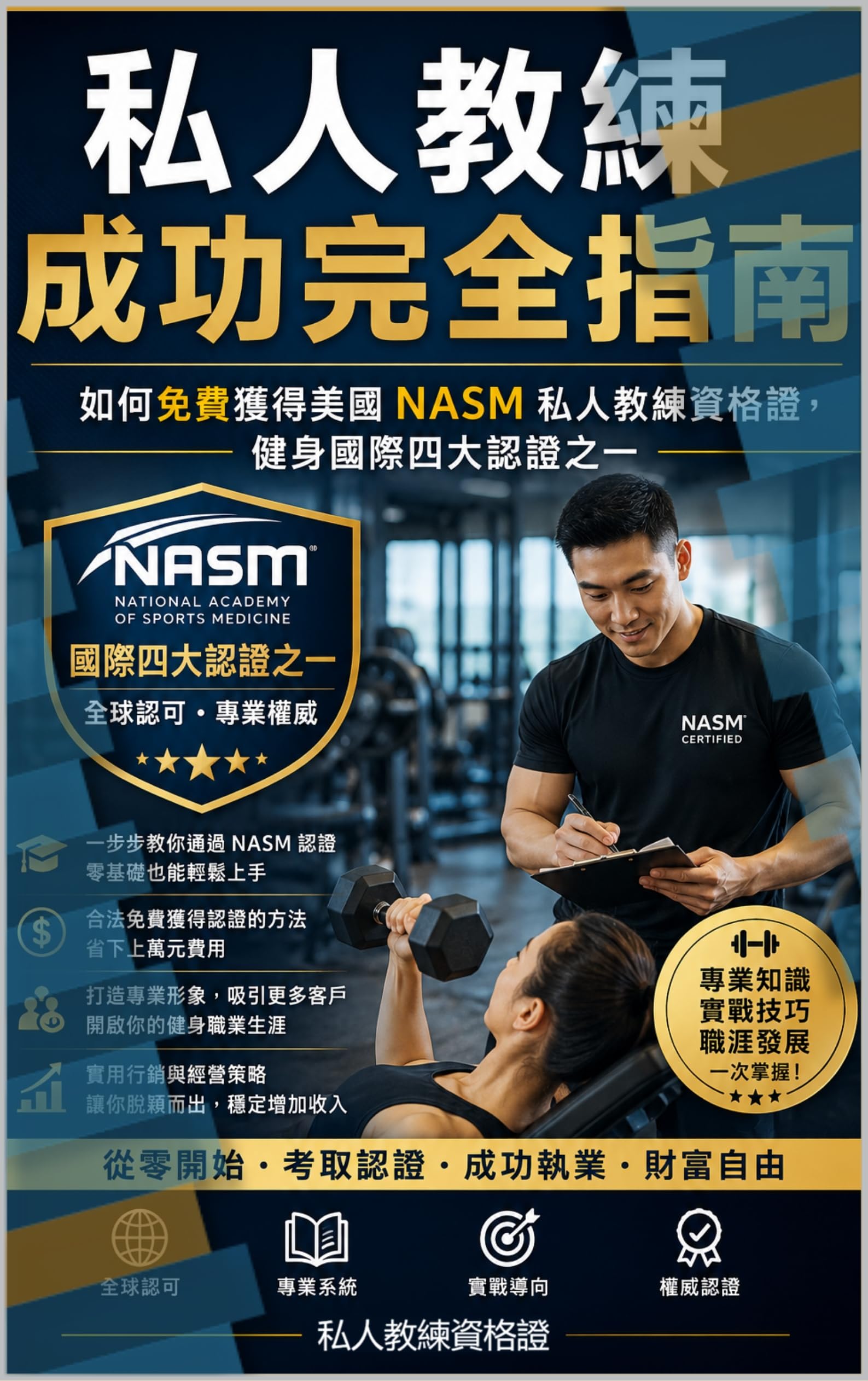 私人教練成功完全指南（如何免費獲得美國 NASM 私人教練資格證，健身國際四大認證之一）: 運動科學、教練技巧、訓練項目設計與職業發展的逐步指南 (Traditional Chinese Edition)