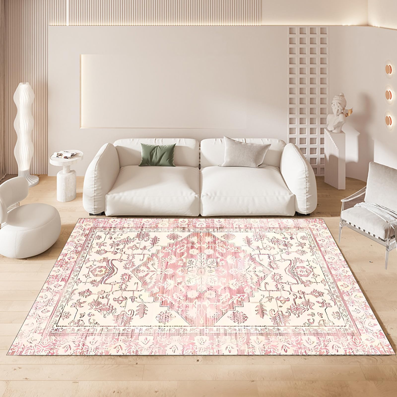 Tapis vintage lavable rose 160x230 pour grand salon chic