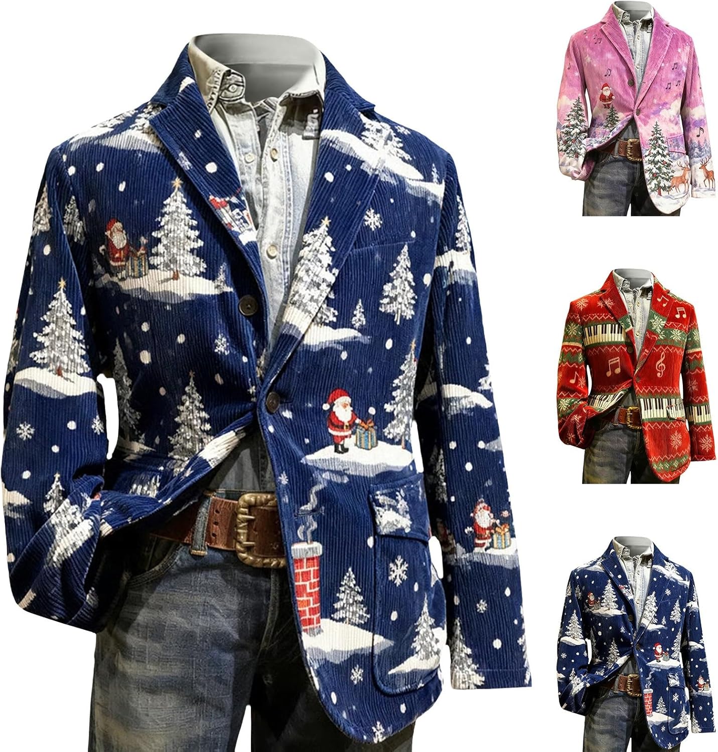 Mens Funny Blazer Sport Coats Casual Ugly Christmas Jackets Corduroy One Button Business Work Blazers Suit Jacket