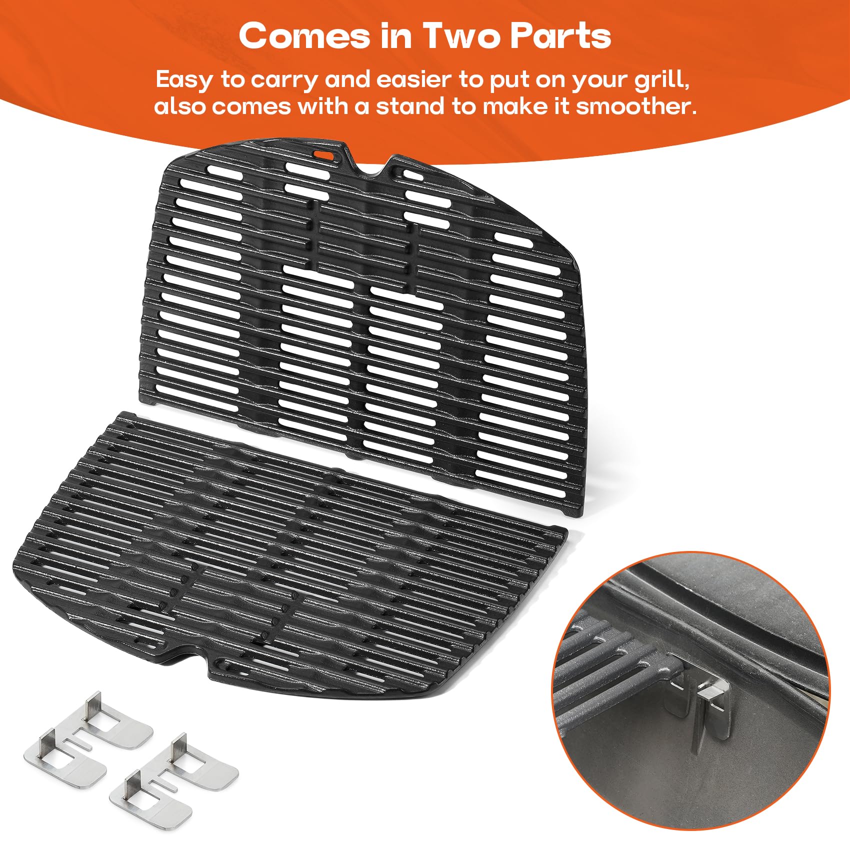 onlyfire Grillrost Gusseisen für Weber Q200, Q220, Q240, Q2000, Q2200, Q2400 Serie Gas Grill, BBQ Ersatz für Weber 7645-2er-Set