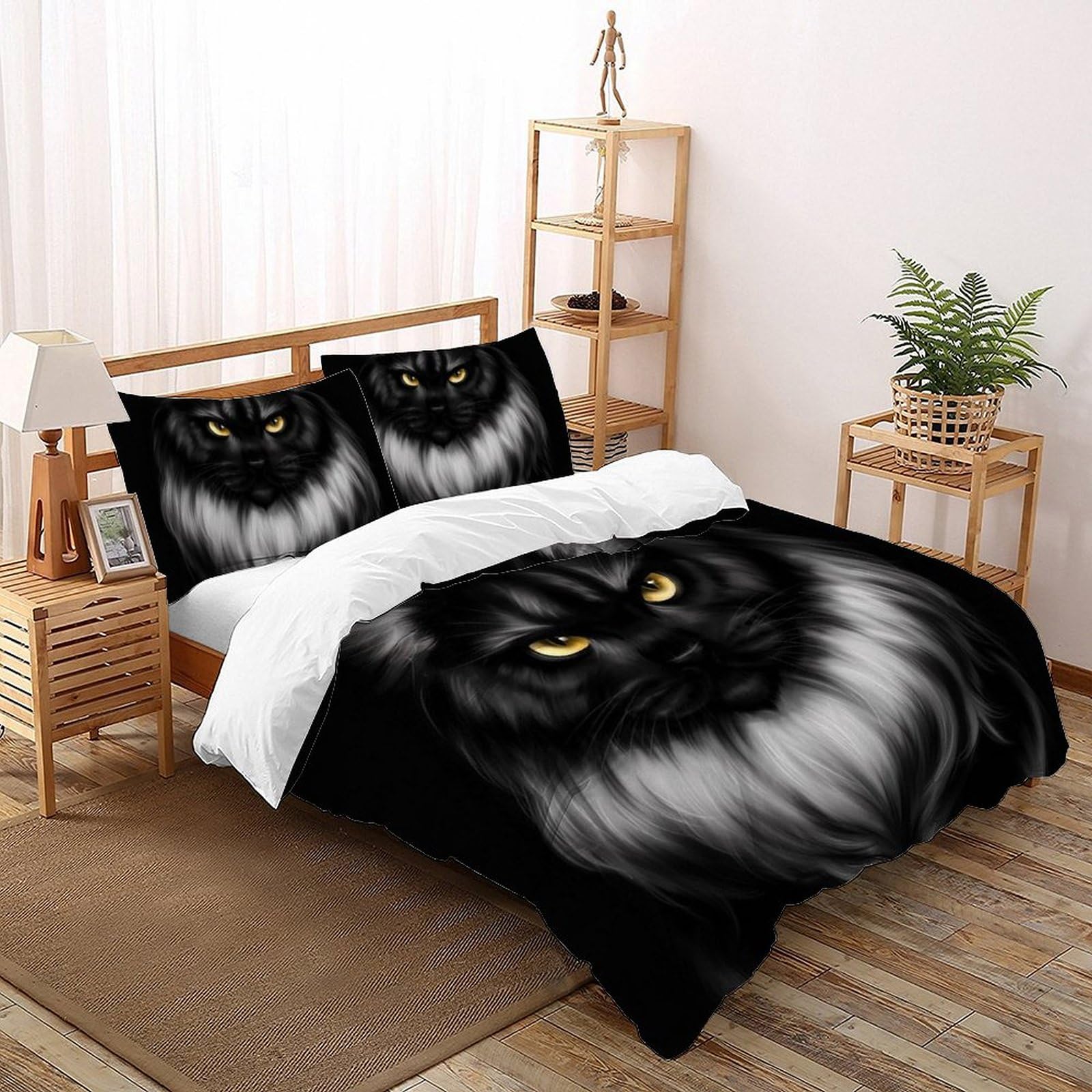 Housse de couette chaton noir 220x240 parure de lit animaux 3D King