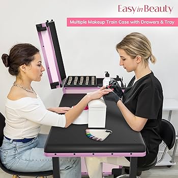 その他 SUITCASE NAIL DESK EASYINBEAUTY Rolling Portable Manicure Table with 3 Drawers