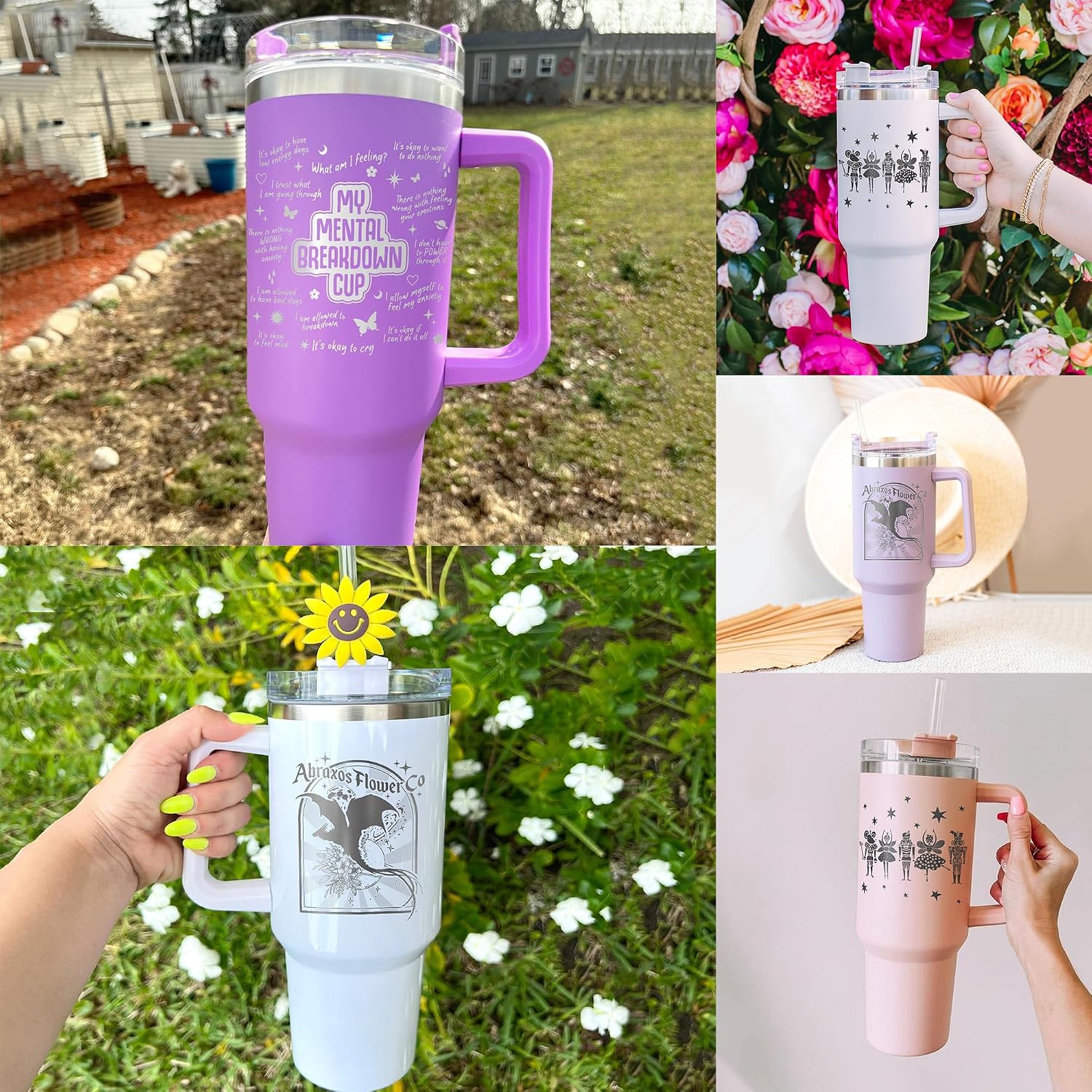 Design Personalized Tumbler Suriel Tea Co 40 oz Laser Engraved, Insulated Cup with Handle, Lid and Straw, Laser Engraved With Name,Text, Custom Gifts For Mom, Dad, Birthday, Women, Men, Kid, Travel