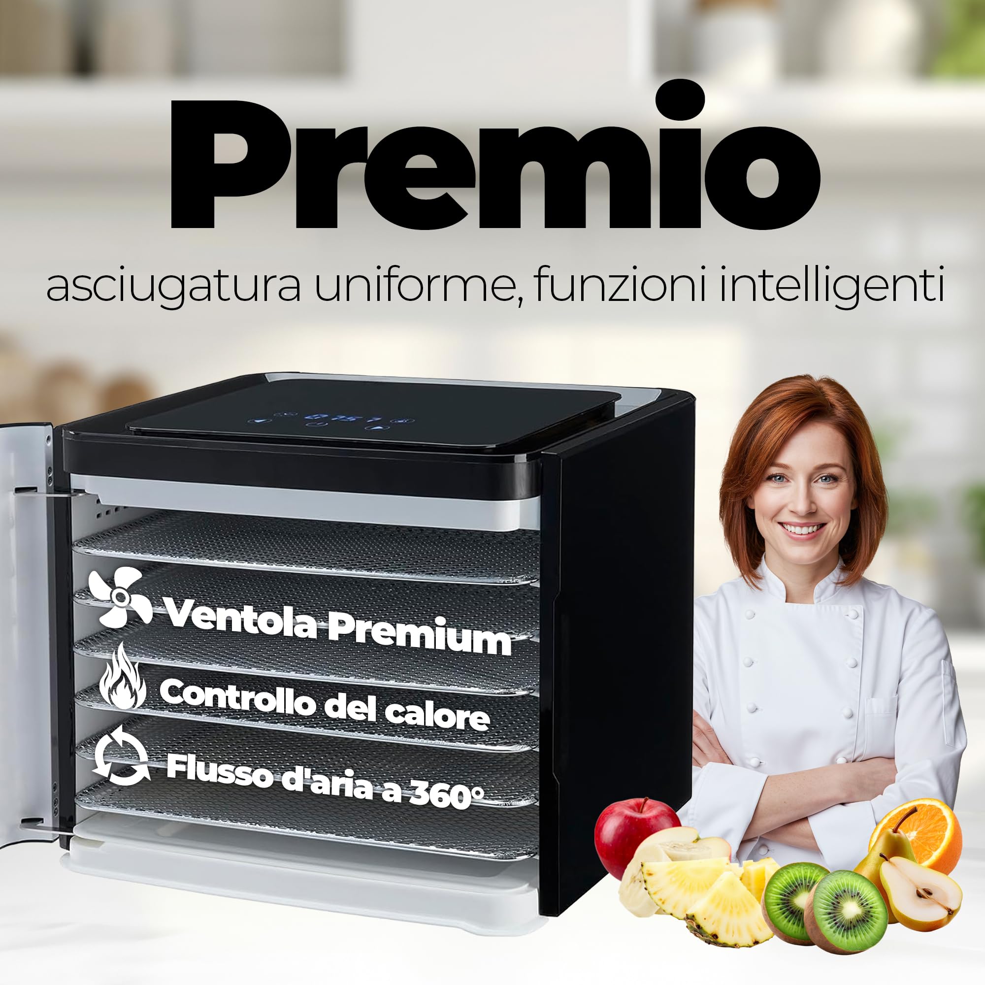 Nebula Essiccatore Alimentare 400W Con 6 Vassoi Inox | Display Touch LED, Temperatura Regolabile 35-70°C, Timer 48h | Disidratatore Per Frutta, Verdura, Carne, Snack E Erbe