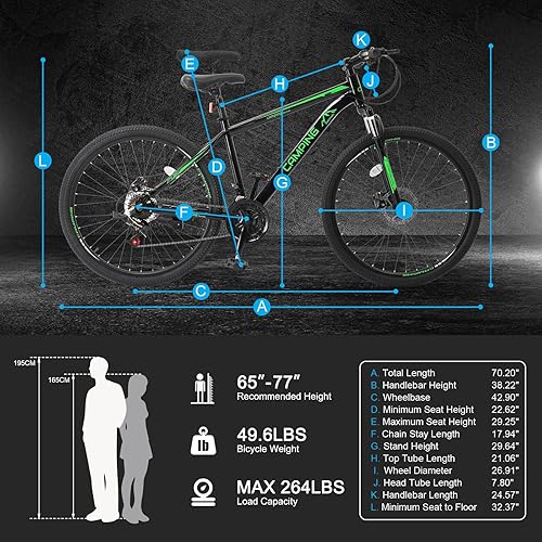 Vista 48 de Ktaxon Bicicleta de montaña de 24/26/27.5 pulgadas para hombres y mujeres con bicicletas para adultos de 21 velocidades, freno de disco doble