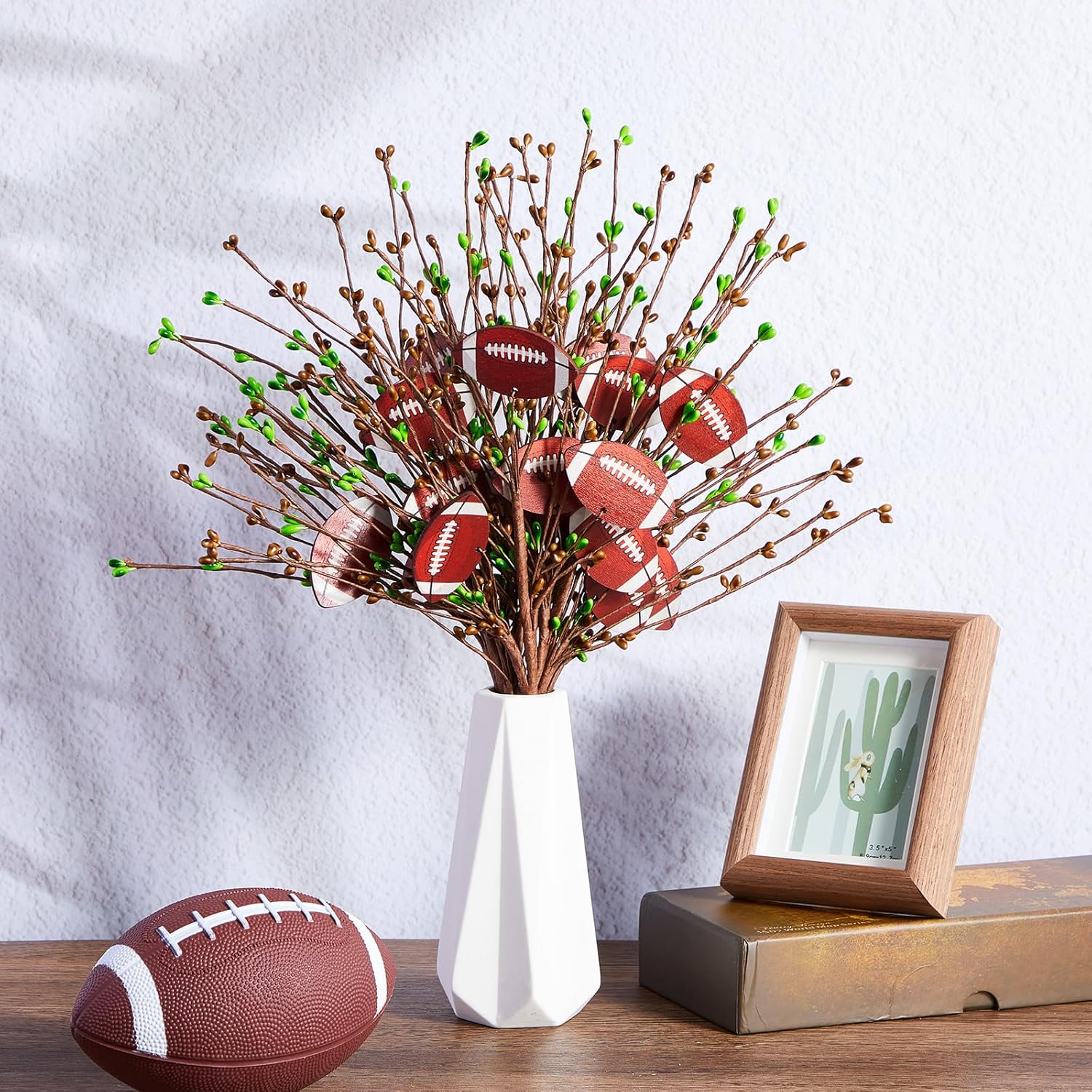 XunYee 6 Pcs Football Party Decorations Football Centerpieces Sticks for Table Sport Rugby Birthday Toppers for Game Day Babyshower Decor Sport Artificial Flowers Birthday Party Supplies