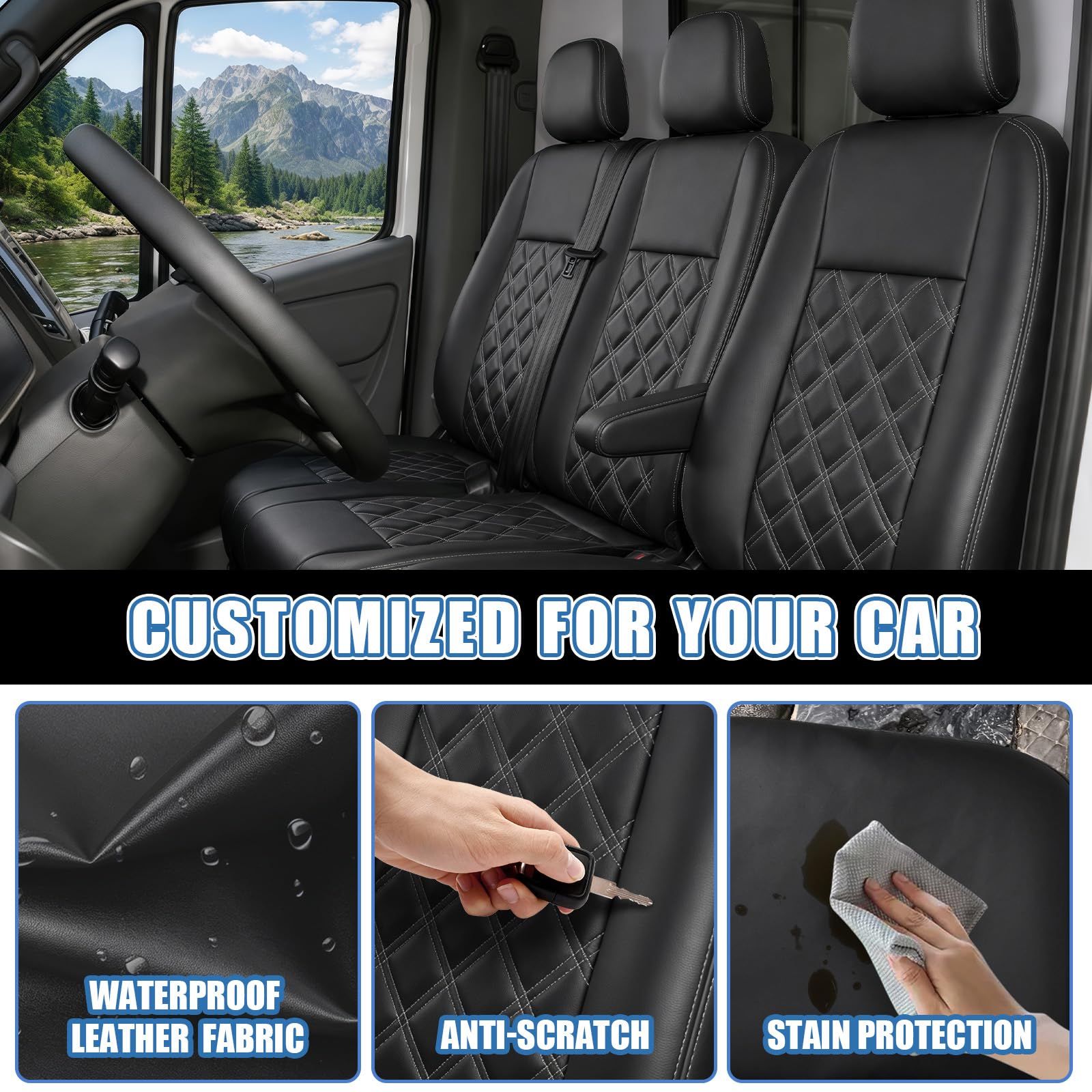 Coprisedili auto compatibile con Mercedes-Benz Vito W447, Anteriore 2+1 | Coprisedili anteriori, LHD, Confortevole, Traspirante