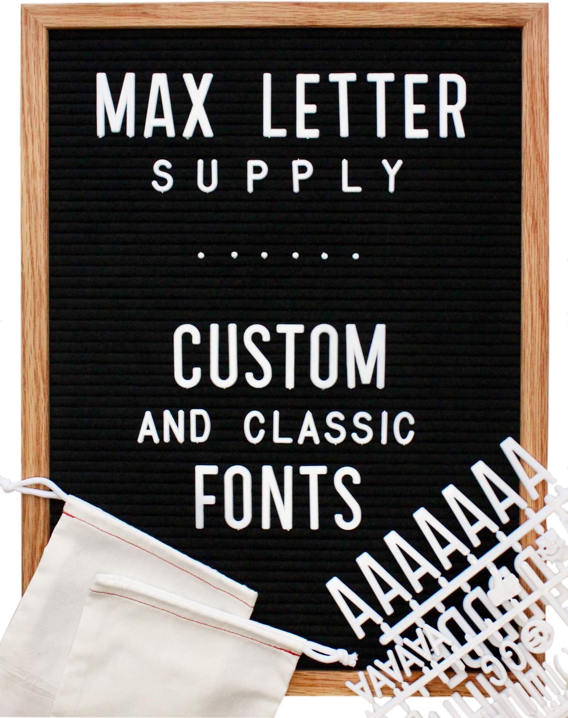 Black Felt Changeable Letter Board 12x16 Inches | Custom Large 100% Recycled Letters, 300+ Small Letters, and Oak Stand | by Max Letter Supply