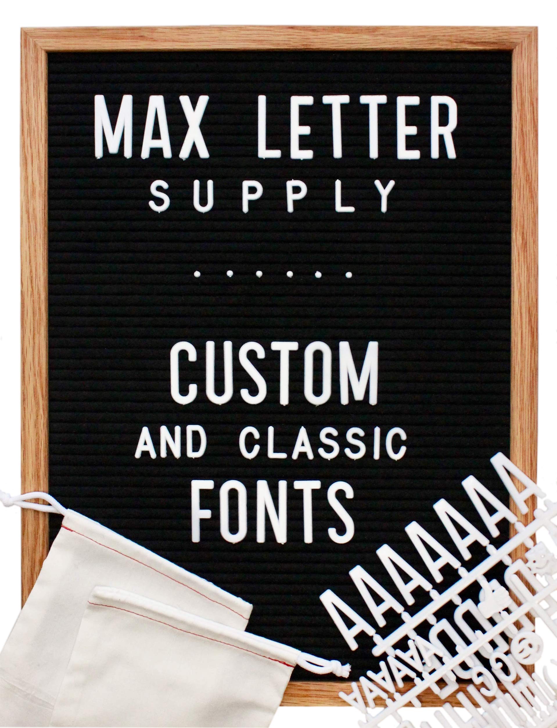 Black Felt Changeable Letter Board 12x16 Inches | Custom Large 100% Recycled Letters, 300+ Small Letters, and Oak Stand | by Max Letter Supply