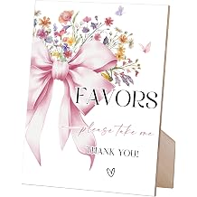 Pink Bow Wild Flower Baby Shower Table Decorations, Favors Please Take One Wooden Welcome Sign, Bow Themed Party Decorations for Baby in Bloom Babyshower Gender Reveal Birthday Bridal Shower