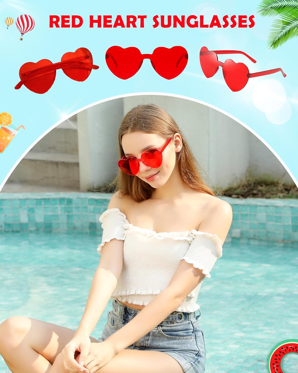 40 Pairs Heart Shaped Sunglasses Bulk, Colorful Rimless Fun Heart Sunglasses for Women Party Favors - Image 3