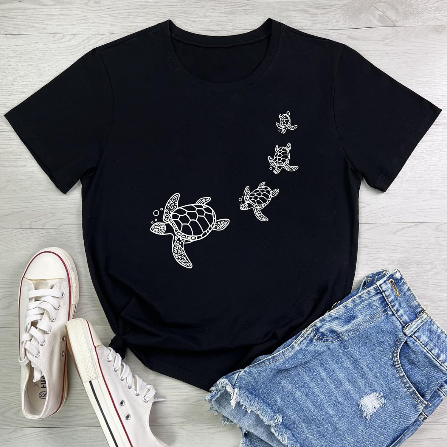 LOOKFACE Women Turtle Graphic Printed Tshirts Cute Funny Tees - Image 2