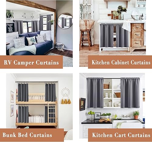 Miniatura 2 de XTMYI Cortina pequeña para ventana de baño, cortinas opacas cortas impermeables para sala de estar, cocina, gris, 36 pulgadas de largo