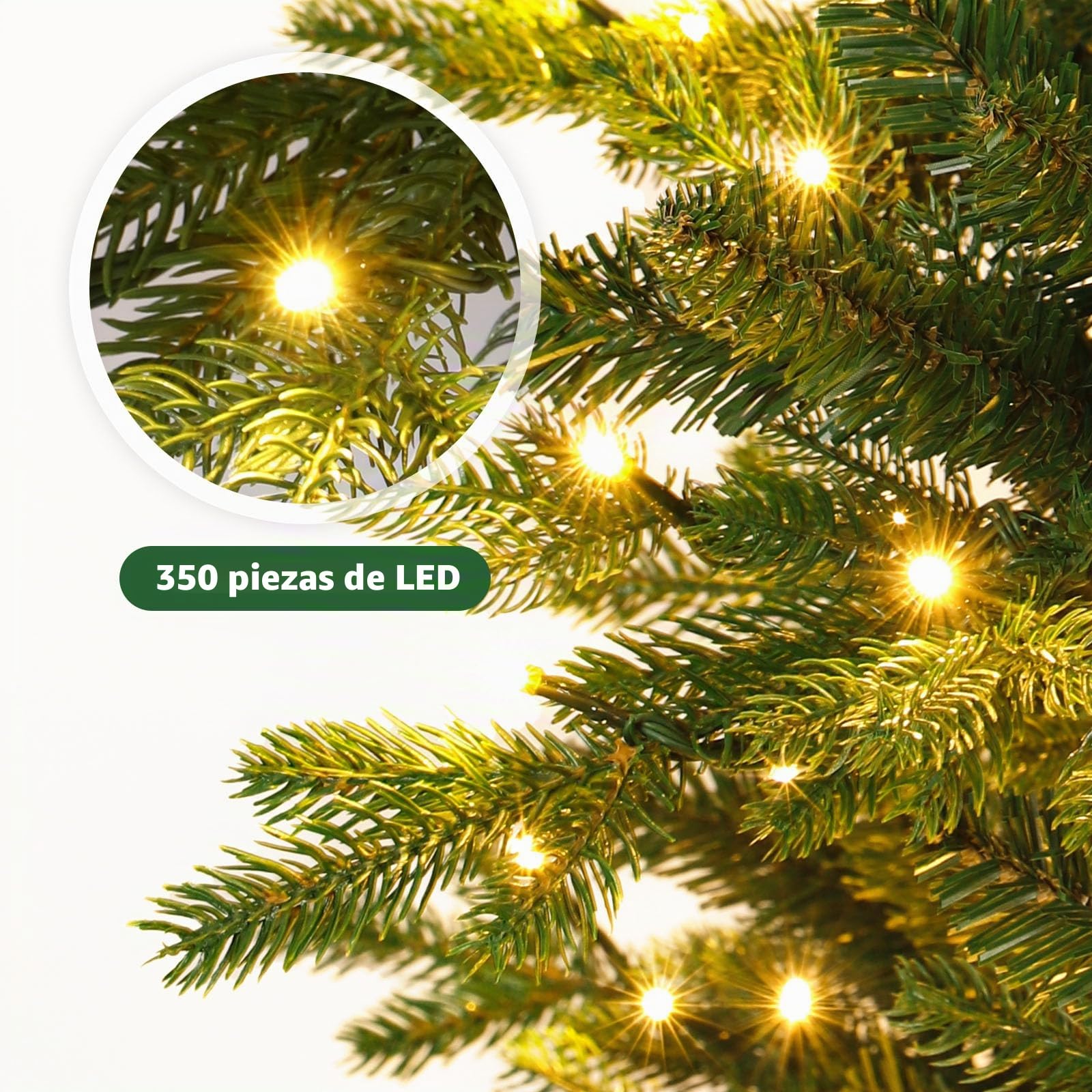 Yorbay Árbol de Navidad Artificial de Nordmann con iluminación LED de Abeto con Soporte de Madera para decoración navideña, de PE y PVC, Reutilizable (180 cm)