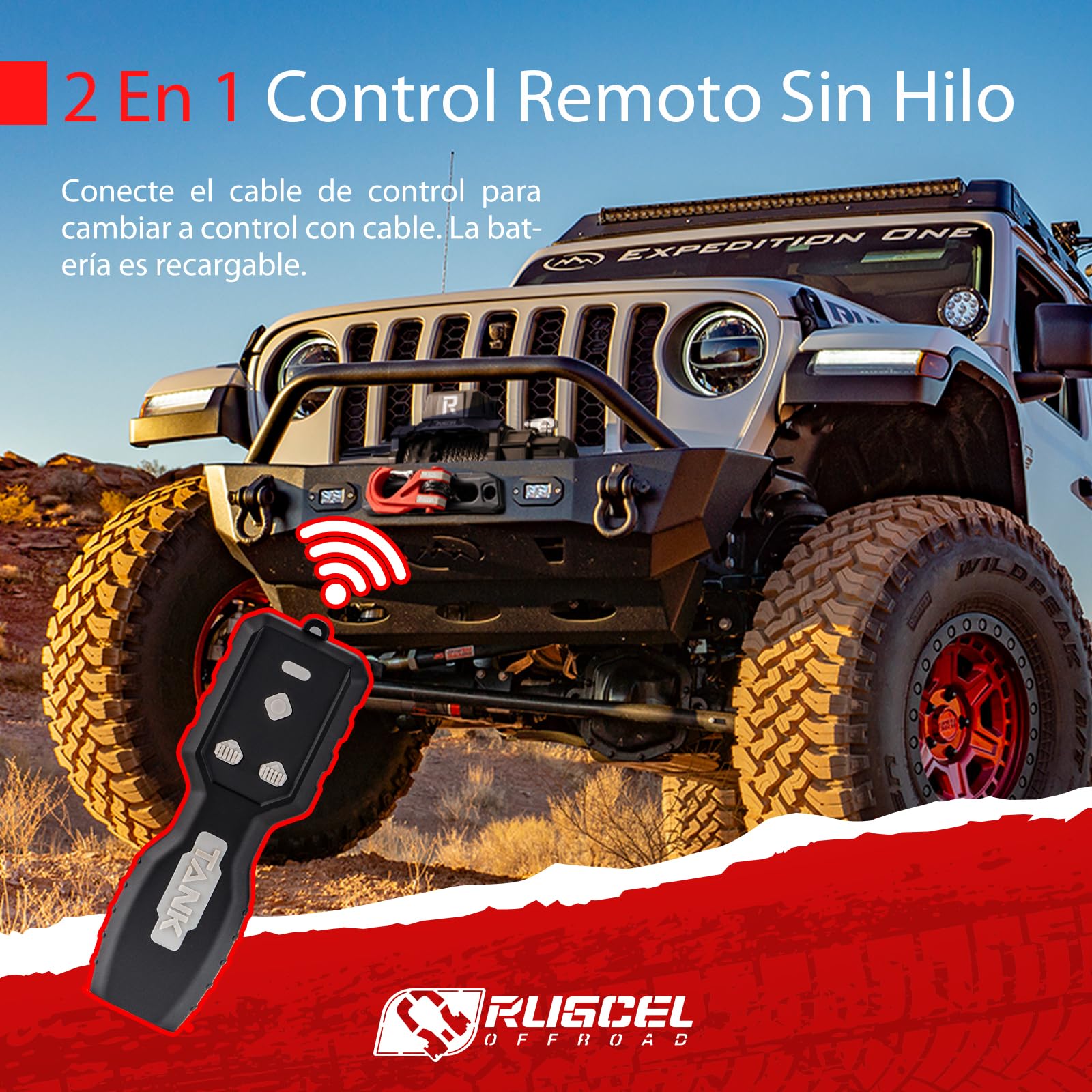 RUGCEL WINCH Cabrestante Eléctrico 5443 kg (12000 Lbs), 12V CC, IP68 Impermeable, Cuerda Sintética, Guía de Cable, Control Remoto Inalámbrico y por Cable, para 4x4 SUV Todoterreno Camión