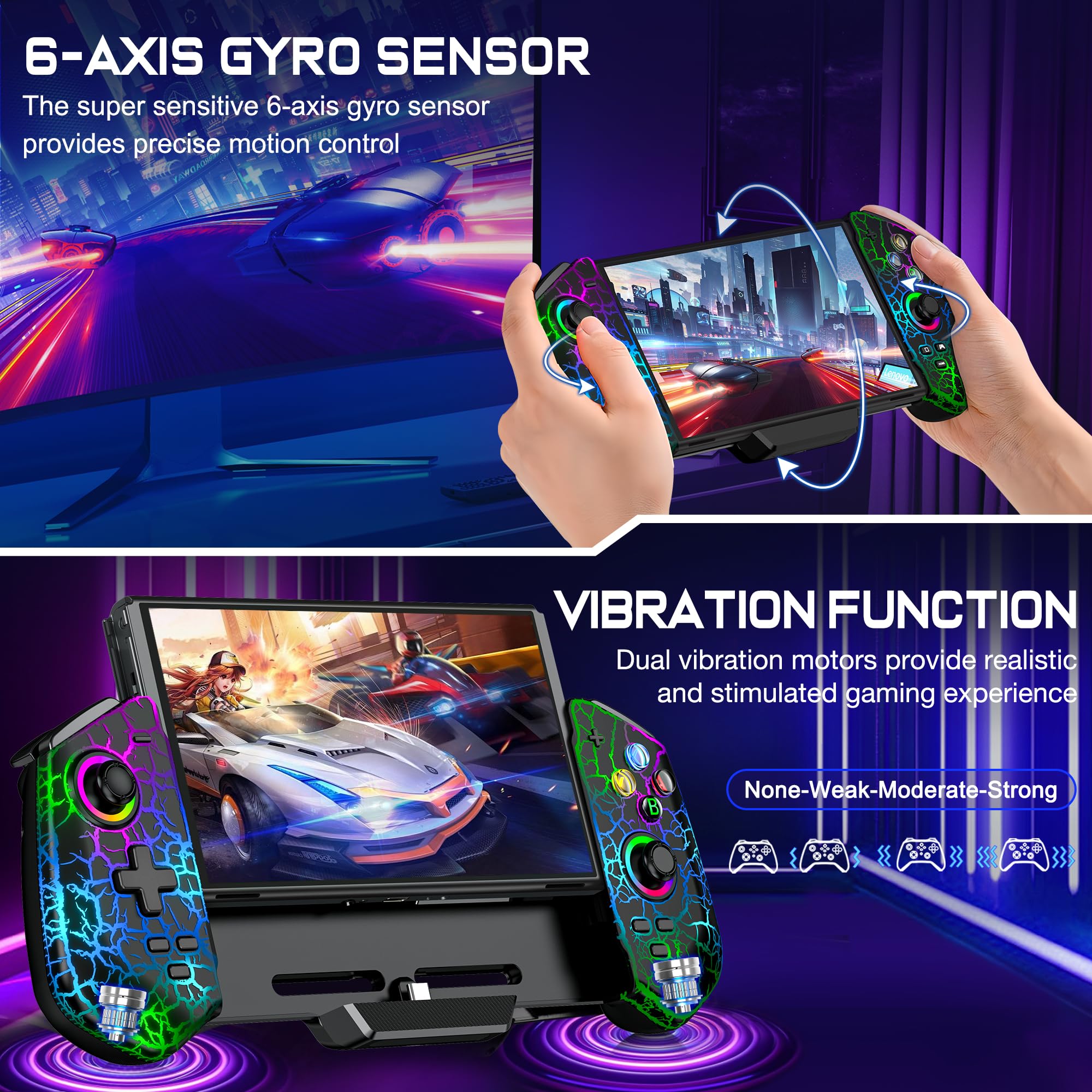 HELLCOOL Hall-Effekt Switch Controller, Plug&Play Handheld Switch Controller für Switch/OLED Konsole, Präzise Joystick, Cooles RGB-Licht Look, 4xSpiele Karten Slots