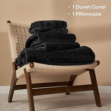 JELLYMONI Plush Duvet Cover Twin, Fuzzy Striped 2-Piece Bedding Set