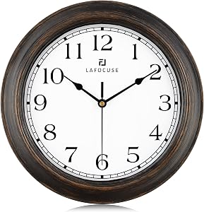 Lafocuse 12 Inch Silent Non Ticking Farmhouse Bronze Wall Clocks for Home Decor, Vintage Kitchen Clock for Living Room, Battery Operated Horloge Murale Decorative Classic Wall Clock for Bedroom Office