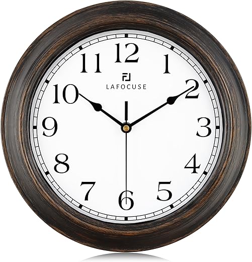 Lafocuse 12 Inch Silent Vintage Bronze Wall Clocks Battery Operated for Bedroom, Rustic Kitchen Wall Clock for Living Room Décor Office