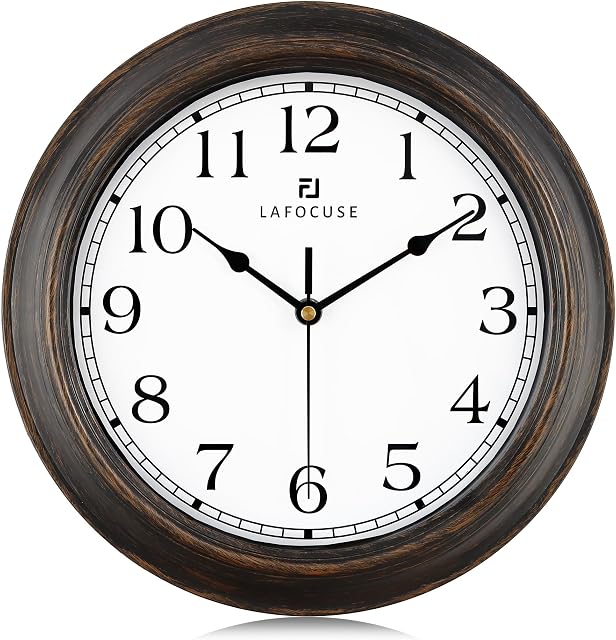 Lafocuse 12 Inch Silent Non Ticking Farmhouse Bronze Wall Clocks for Home Decor, Vintage Kitchen Clock for Living Room, Battery Operated Horloge Murale Decorative Classic Wall Clock for Bedroom Office